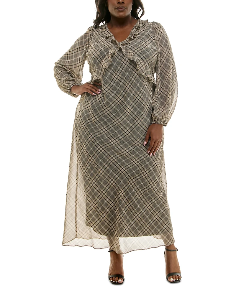 Taylor Plus Chiffon Ruffled V-Neck Maxi Dress