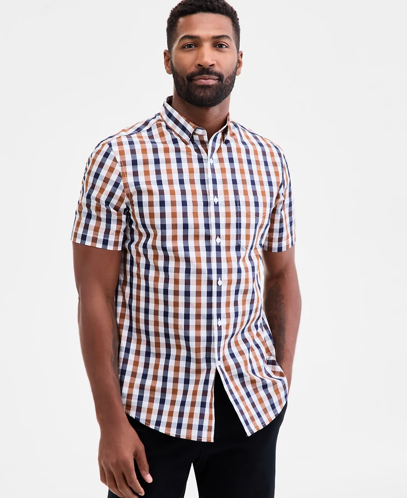 Club Room Men's Regular-Fit Stretch Gingham Check Button-Down Poplin Shirt, Macy's Exclusive