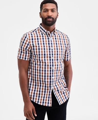 Club Room Men's Regular-Fit Stretch Gingham Check Button-Down Poplin Shirt, Macy's Exclusive