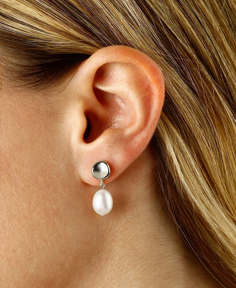 Macy's Cultured Freshwater Pearl Oval Drop Earrings (8 x 10mm) 14k Gold