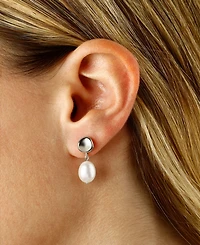 Macy's Cultured Freshwater Pearl Oval Drop Earrings (8 x 10mm) 14k Gold