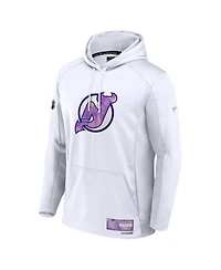 Fanatics Men's White New Jersey Devils Authentic Pro Hockey Fights Cancer Pullover Hoodie