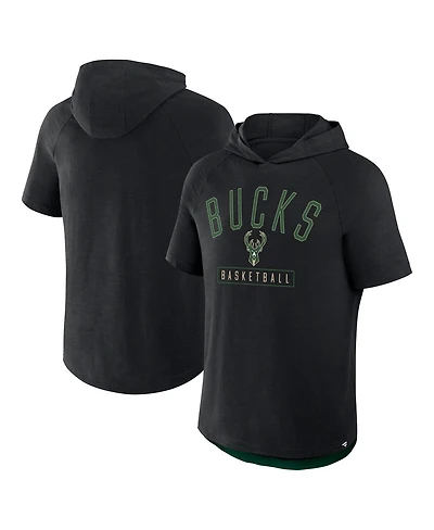 Fanatics Men's Black Milwaukee Bucks Pass Legend Raglan Hoodie T-Shirt