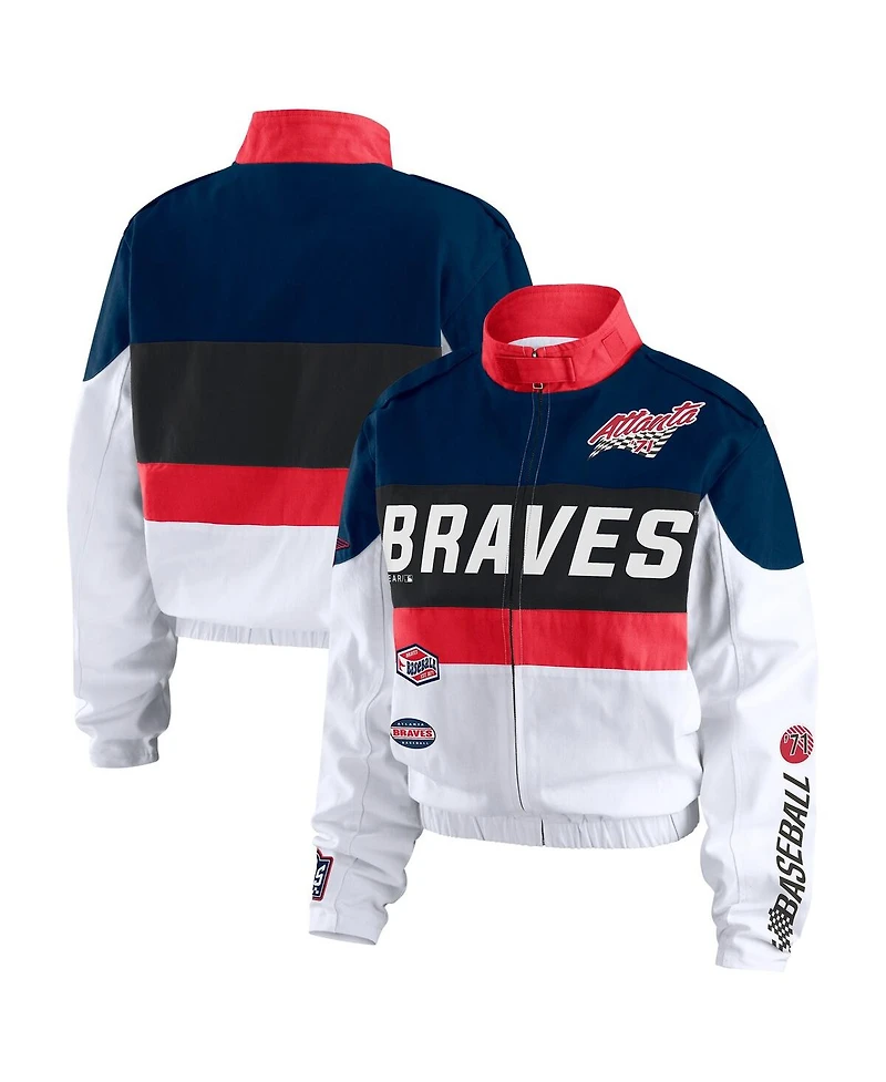 Wear by Erin Andrews Women's Navy/White Atlanta Braves Racing Full-Zip Jacket