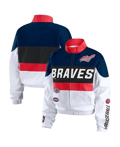 Wear by Erin Andrews Women's Navy/White Atlanta Braves Racing Full-Zip Jacket