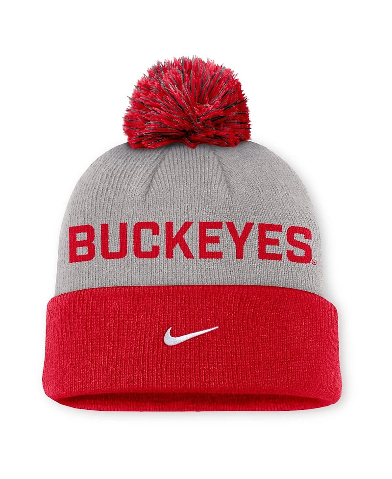 Nike Men's Gray/Scarlet Ohio State Buckeyes Primetime Peak Cuffed Knit Pom with Hat