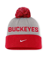Nike Men's Gray/Scarlet Ohio State Buckeyes Primetime Peak Cuffed Knit Pom with Hat