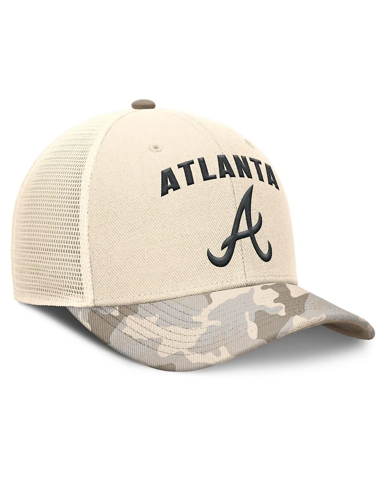 Nike Men's Natural Atlanta Braves Camo Natural Pack Rise Adjustable Trucker Hat