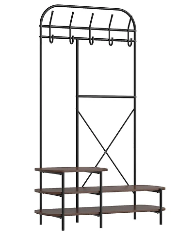 Nordlys - Industrial Hall Tree with Brown Wood Shelves Industrial Style Entry