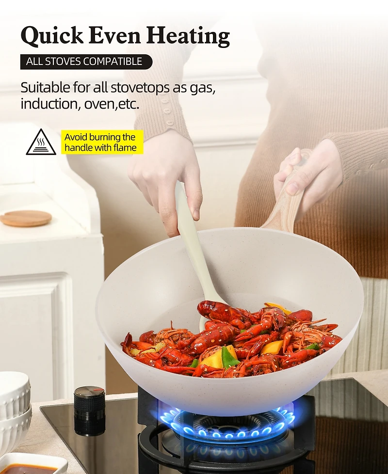 12-Piece Nonstick Ceramic Cookware Set, Granite Pots and Pans Set with Silicone Shovel, Spoon &Tongs