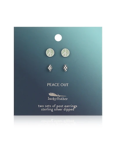 Lucky Feather Earring Set - 2 pr - Peace/diamond (silver)