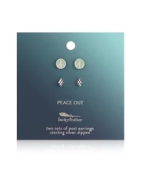 Lucky Feather Earring Set - 2 pr - Peace/diamond (silver)