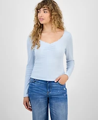 Hippie Rose Juniors' Lace-Trim Gathered-Bust Top