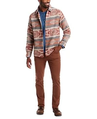 Weatherproof Vintage Mens Long Sleeve Indigo Henley Southwest Pattern Long Sleeve Button Front Shirt Jacket Straight Fit Stretch Ripstop Pants
