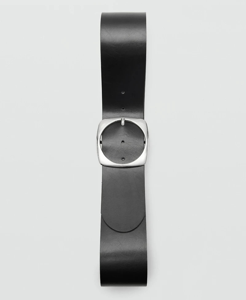 Mango Women's Oval Buckle Leather Belt