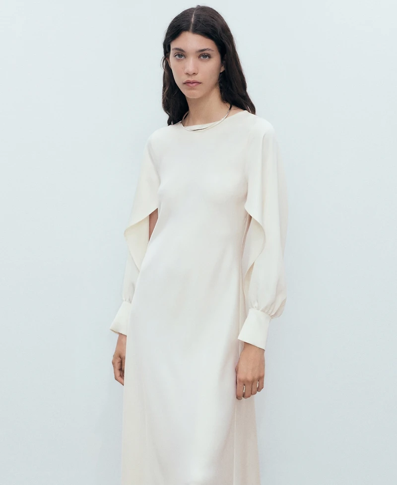 Mango Women's Slit Sleeves Satin Dress