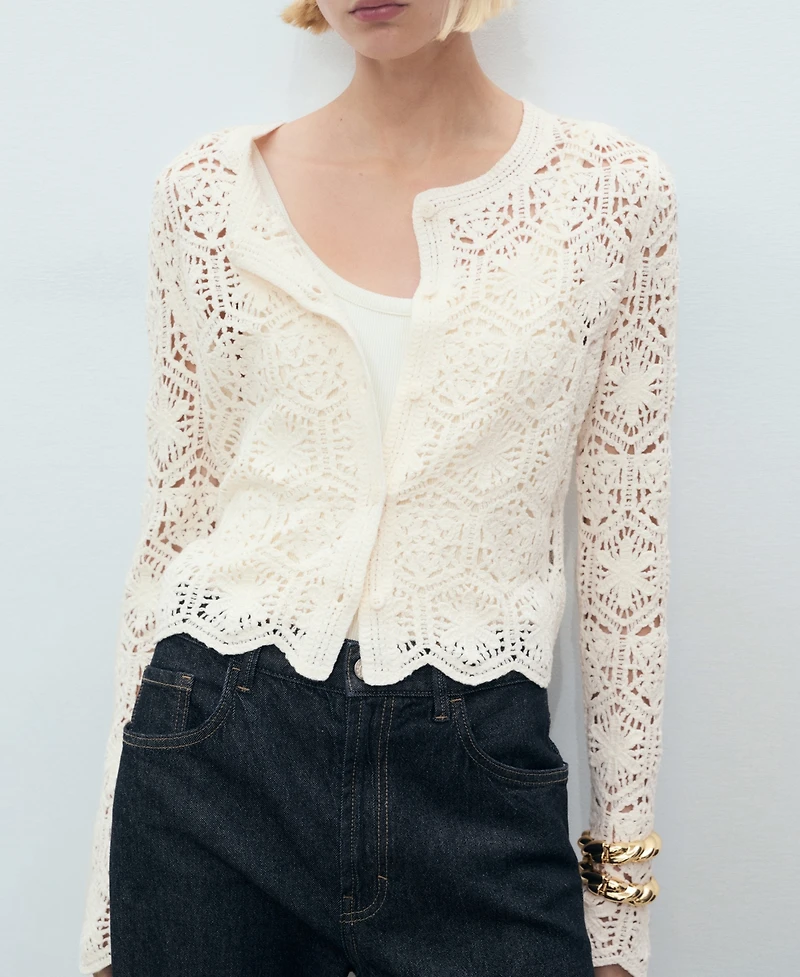Mango Women's Crochet Knitted Cardigan