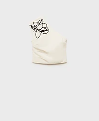 Mango Women's Asymmetrical Embroidered Floral Top
