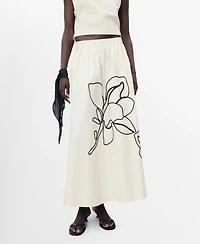 Mango Women's Embroidered Cotton Skirt