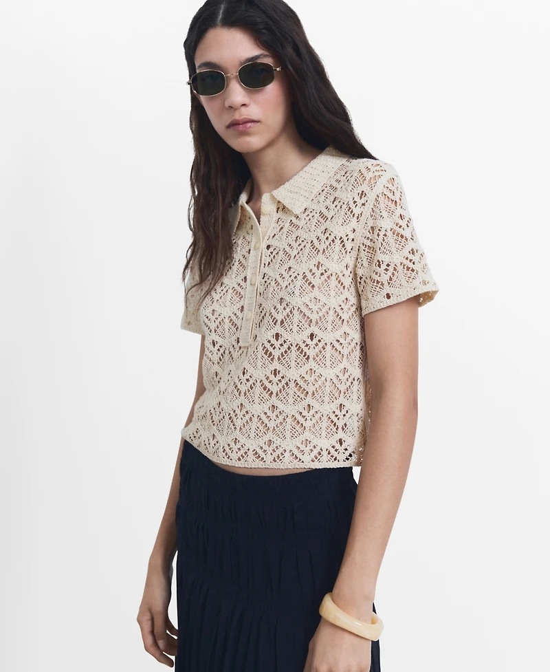 Mango Women's Short-Sleeved Crochet Sweater