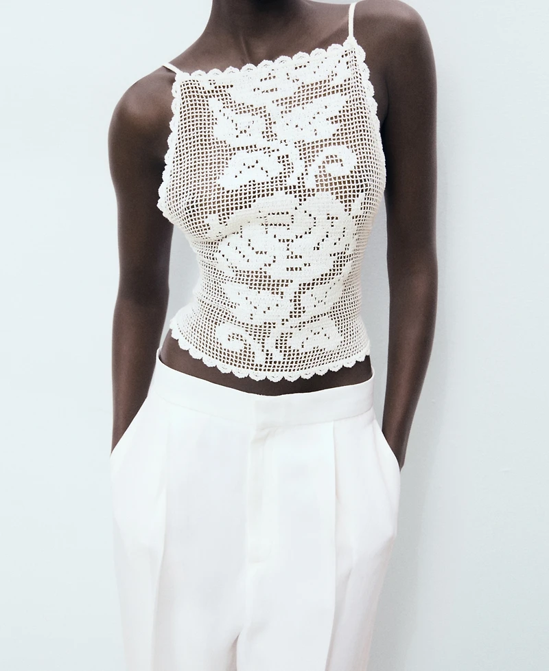 Mango Women's Open Back Crochet Top