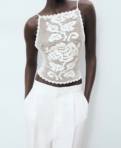 Mango Women's Open Back Crochet Top