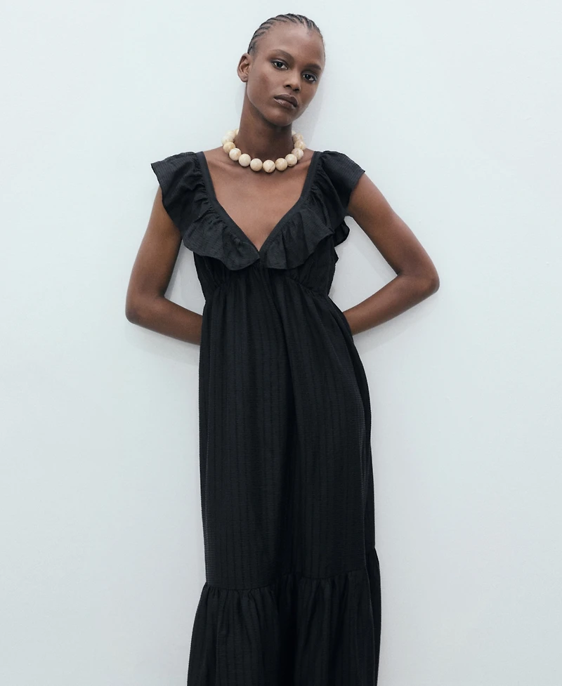 Mango Women's Ruffle Neckline Long Dress