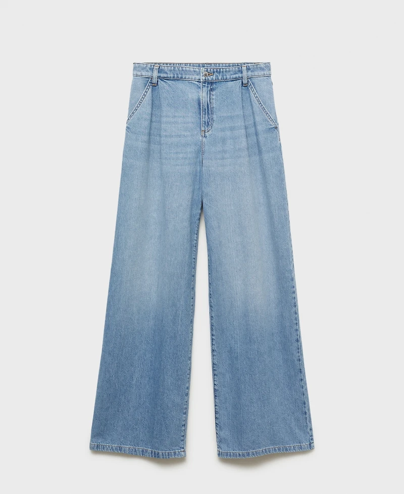 Mango Women's Wide Leg Pleated Jeans