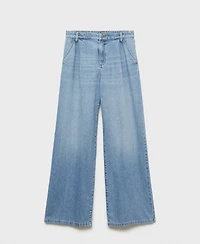 Mango Women's Wide Leg Pleated Jeans