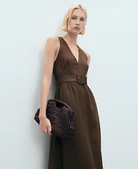 Mango Women's Belt Linen Dress