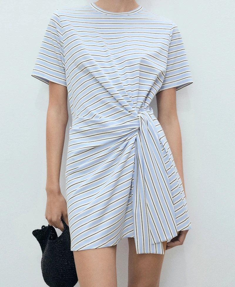 Mango Women's Knot Detail Short Striped Dress