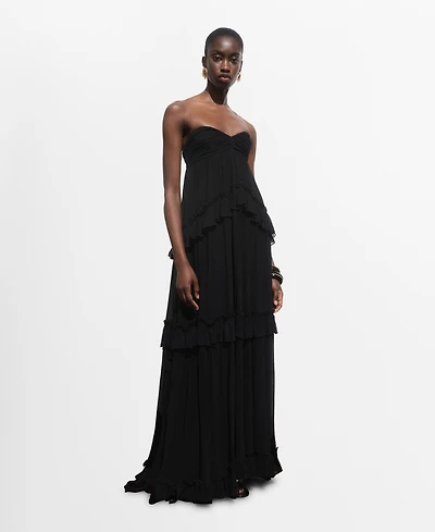Mango Women's Maxi Strapless Ruffled Dress