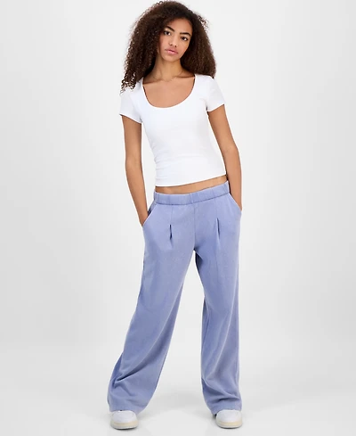 Hippie Rose Juniors' Mid-Rise Pleat-Front Trouser Fleece Pants