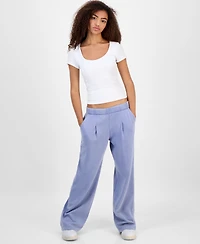 Hippie Rose Juniors' Mid-Rise Pleat-Front Trouser Fleece Pants