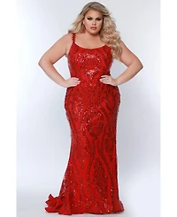 Sydney's Closet Women's Scoop Neck Fitted Sequin Evening Gown