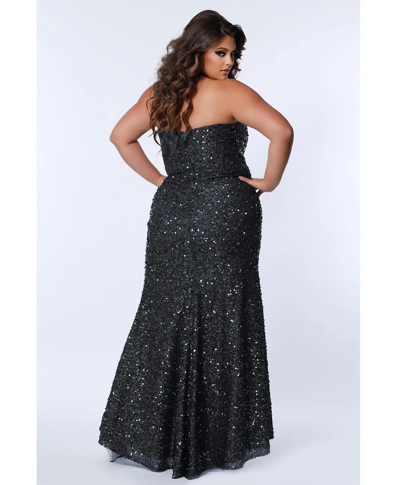 Sydney's Closet Women's Strapless Sweetheart Neckline Sequin Evening Gown