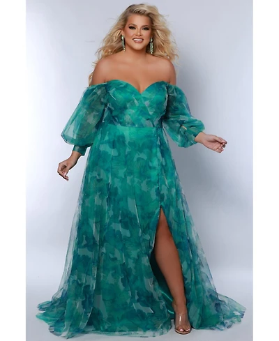 Sydney's Closet Women's Floral Strapless Sweetheart Neckline A-Line Gown