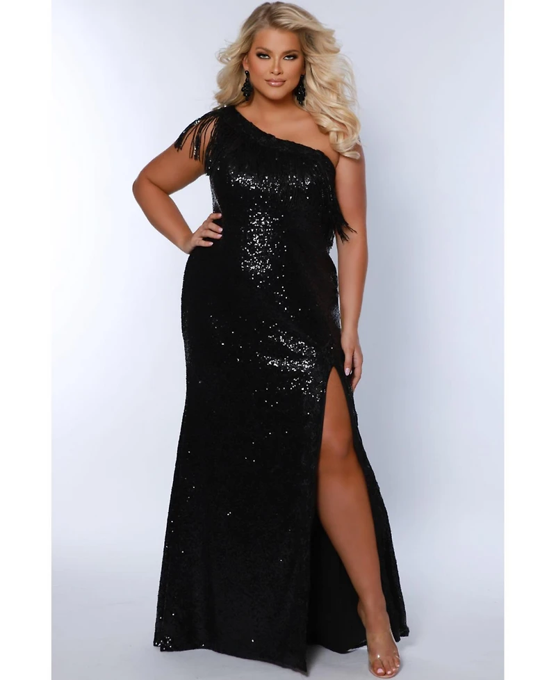 Sydney's Closet Women's Long Fitted Sequin Off Shoulder Maxi Formal Dress
