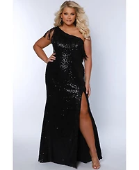 Sydney's Closet Women's Long Fitted Sequin Off Shoulder Maxi Formal Dress