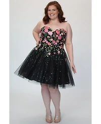 Sydney's Closet Women's Strapless Floral Embroidered Short Party Dress