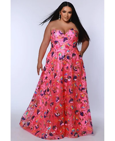 Johnathan Kayne for Sydney's Closet Women's Strapless Sweetheart Neckline Plus Size A-Line Evening Gown