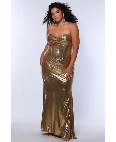 Sydney's Closet Women's Strapless Metallic Sweetheart Neckline Gown