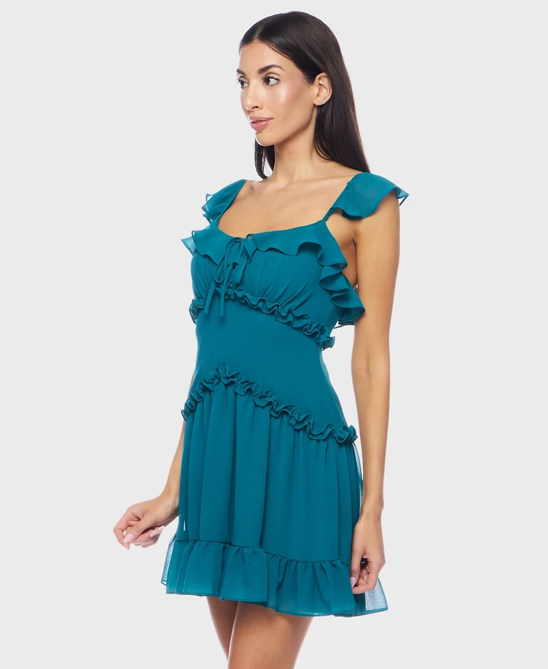 B Darlin Juniors' Flutter-Strap Chiffon Tiered A-Line Mini Dress