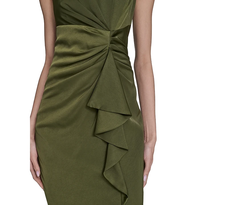 Vince Camuto Petite Satin Sleeveless Draped Midi Dress
