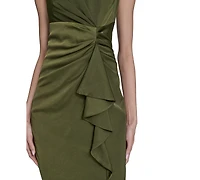 Vince Camuto Petite Satin Sleeveless Draped Midi Dress