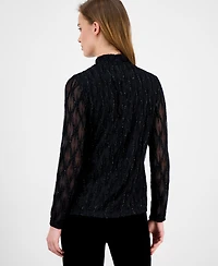 Anne Klein Women's Glitter Long-Sleeve Mock-Neck Top