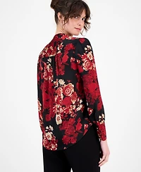 Anne Klein Women's Floral-Print Split-Neck Blouse