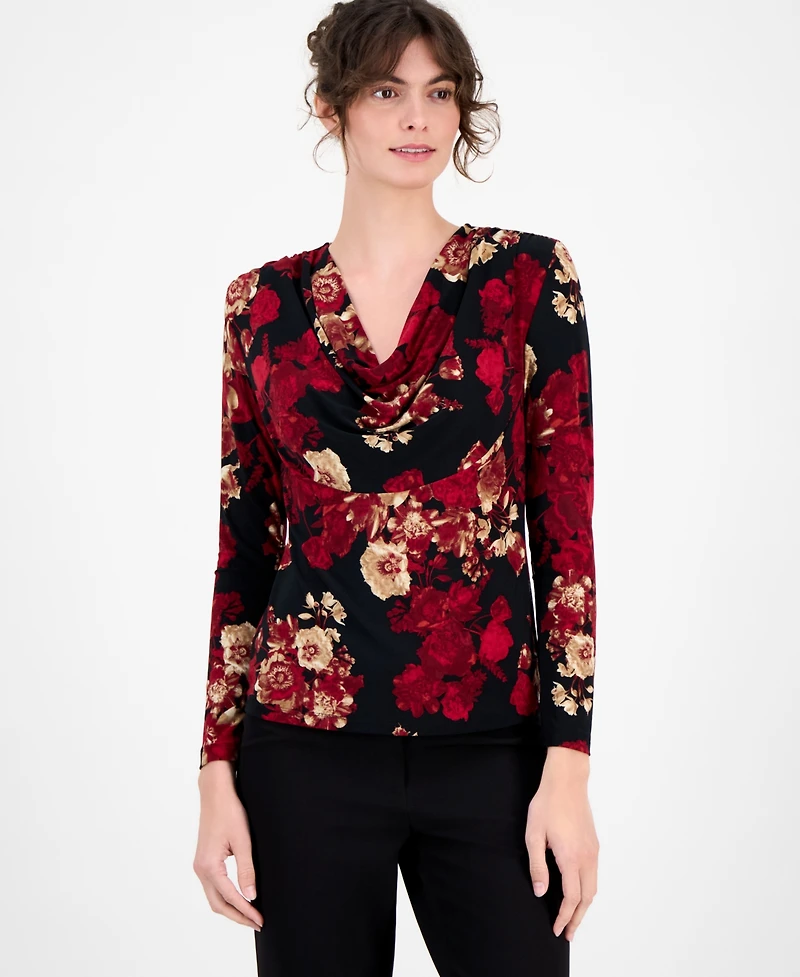 Anne Klein Women's Floral Cowl-Neck Top