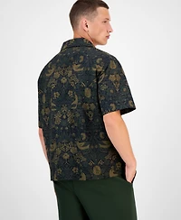 Hugo Boss Men's Espino Oversized Short Sleeve Bird Print Button-Front Camp Shirt
