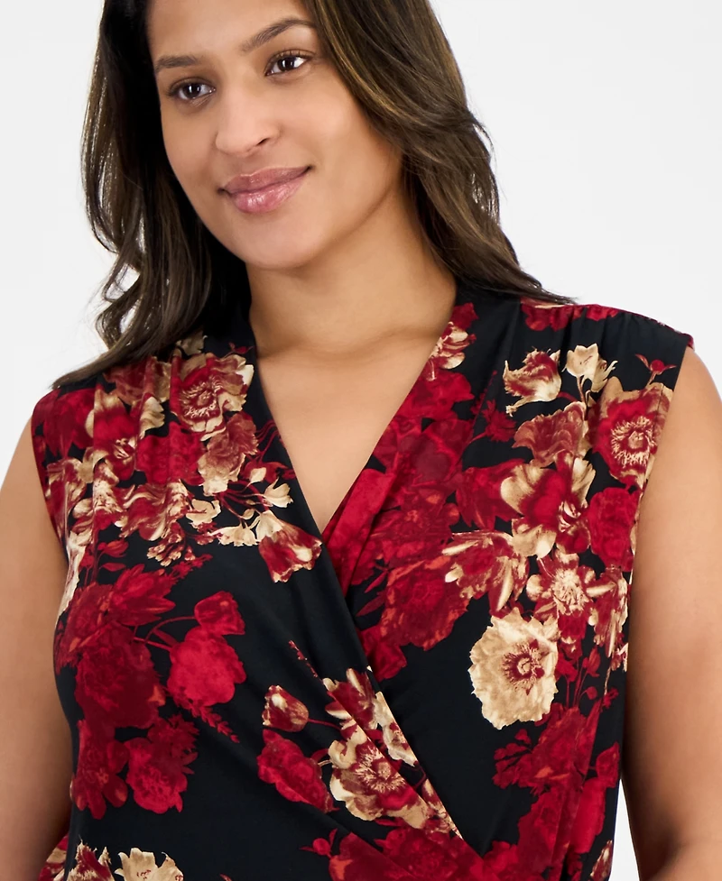 Anne Klein Plus Printed Sleeveless Faux-Wrap Top